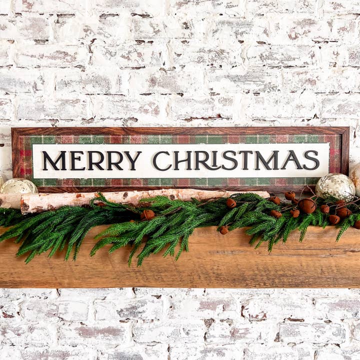 Panneau en bois avec fond à carreaux Joyeux Noël pour la vente par WillowBee Signs & Designs