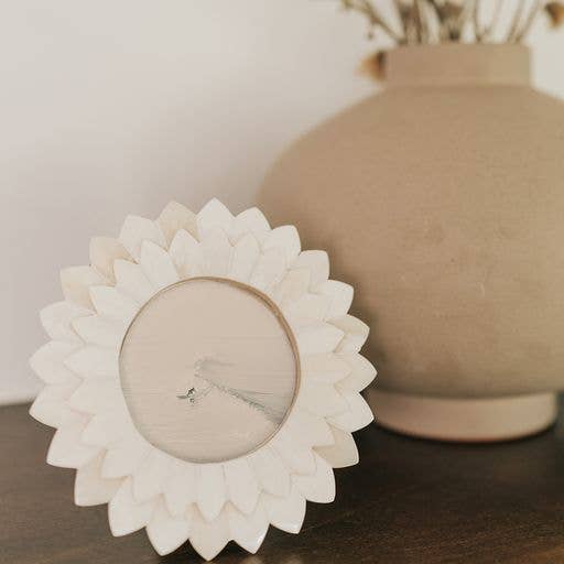 Matr Boomie Fair Trade - Wholesale Picture frame - Amalesh Bloom 3x3 Cream Picture Frame - Carved Bone1