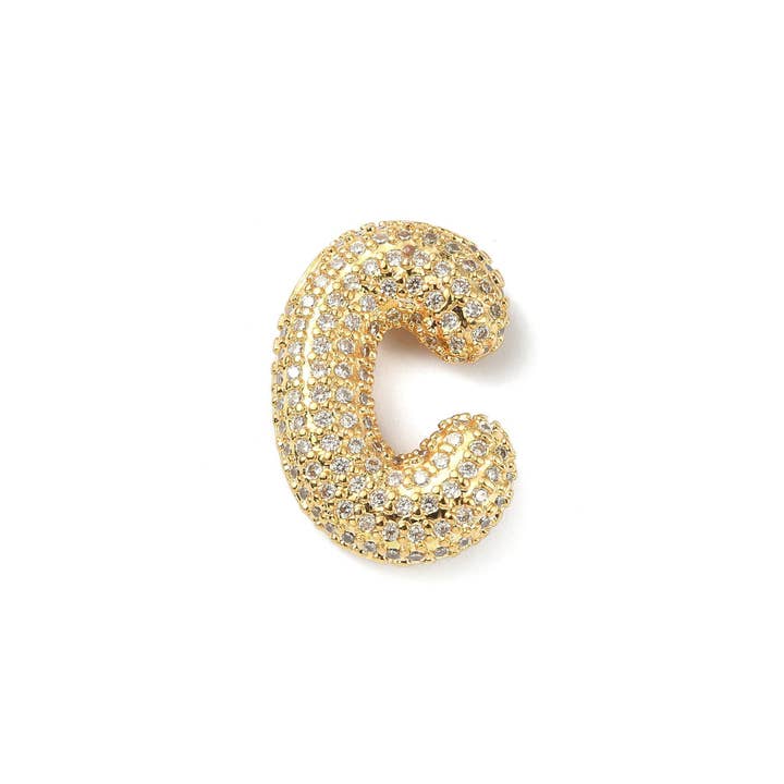 The Charm Bar Company - Wholesale Individual Charm/Pendant - Gold Slider Rhinestone Bubble Initial Charm2