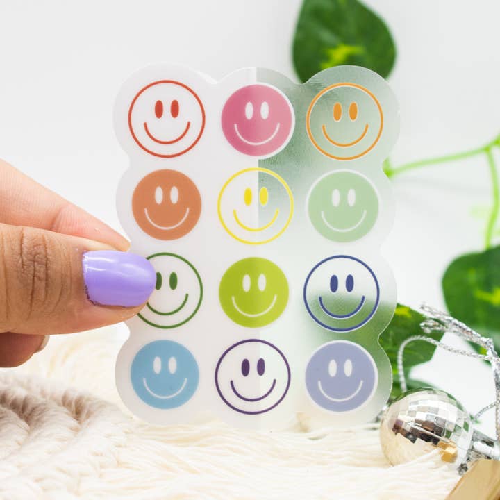 Adhesivo transparente con caras sonrientes multicolores para venta al por mayor de BambooByTundra