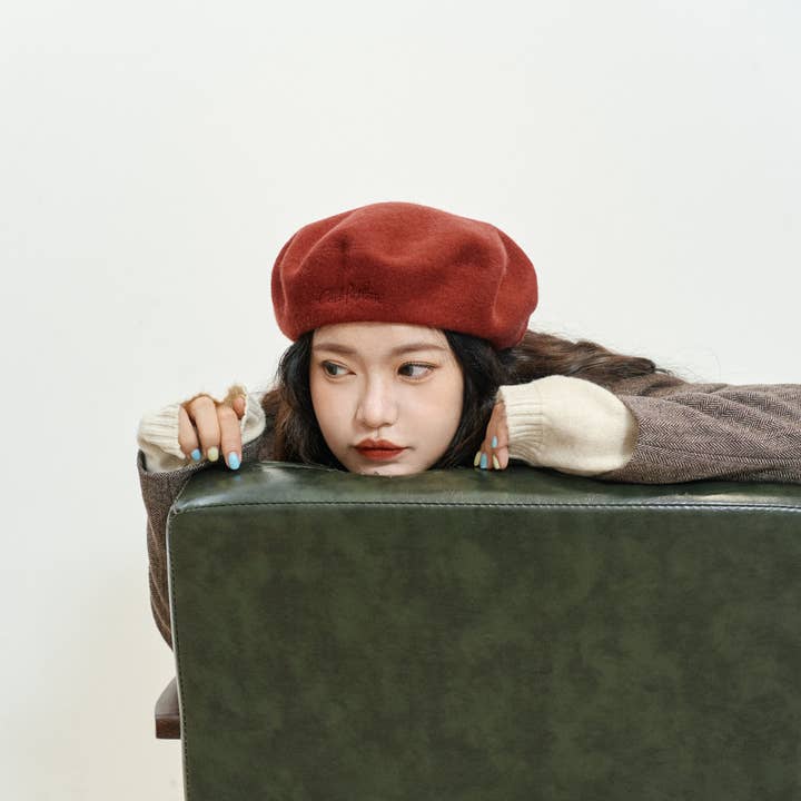 "Bon Chic" Wool Beret- Bordeaux Red for wholesale on Faire6
