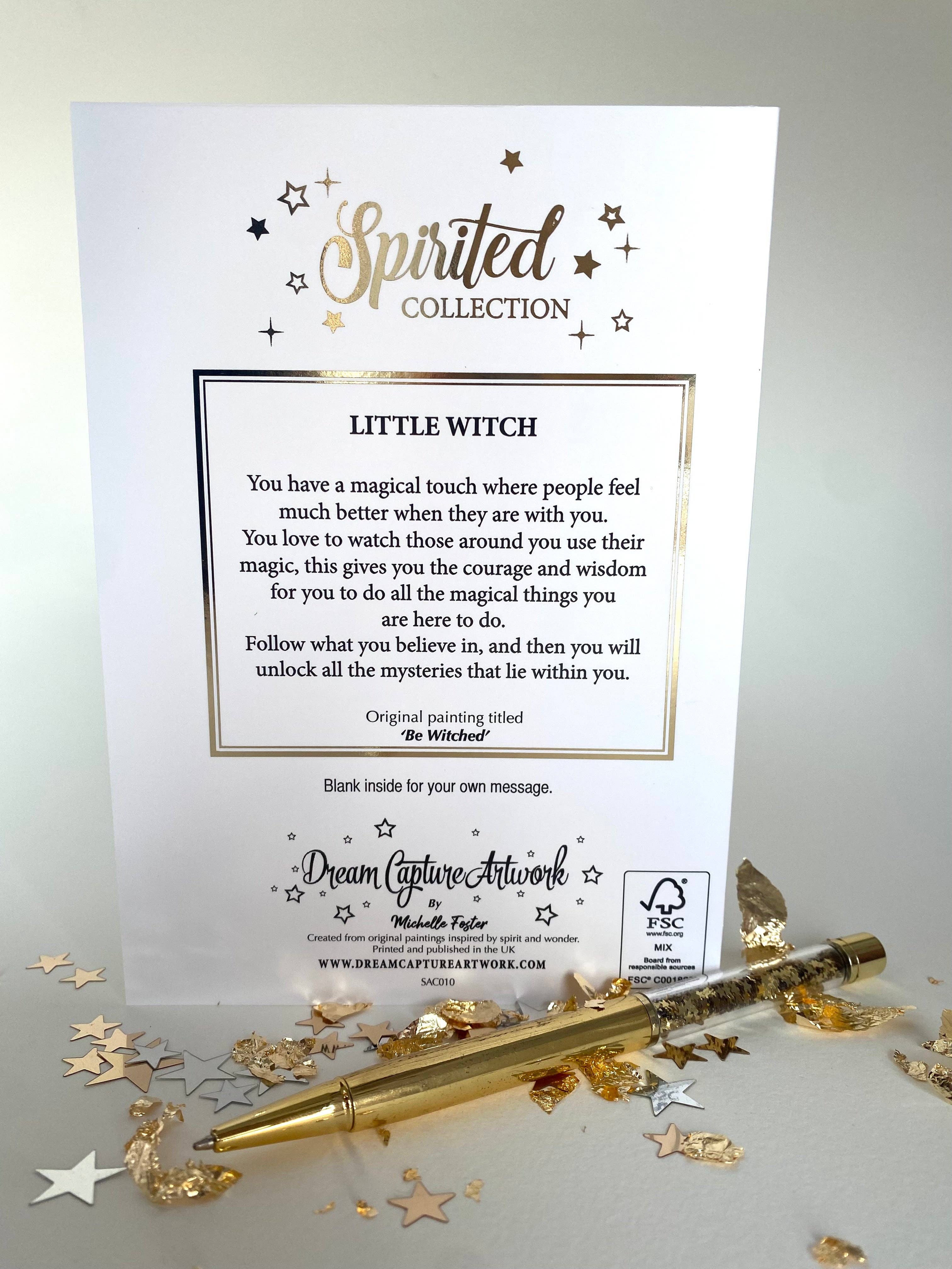 Dream Capture Artwork – wholesale Everyday greeting card – Little Witch Gold Foil Message Card2