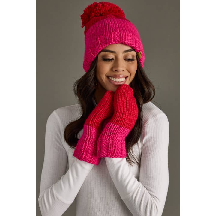 Panache Apparel Co. - Wholesale Beanie - Women's - Red & Pink Color Block Pom Hat4