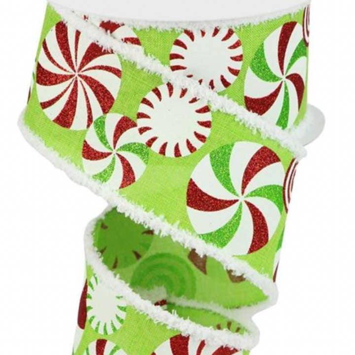 2,5"X10YD FED PEPPERMINTS PÅ KONGELIG JUTE MED SNEDRIVBÅND for engroshandel hos Dunn Deals