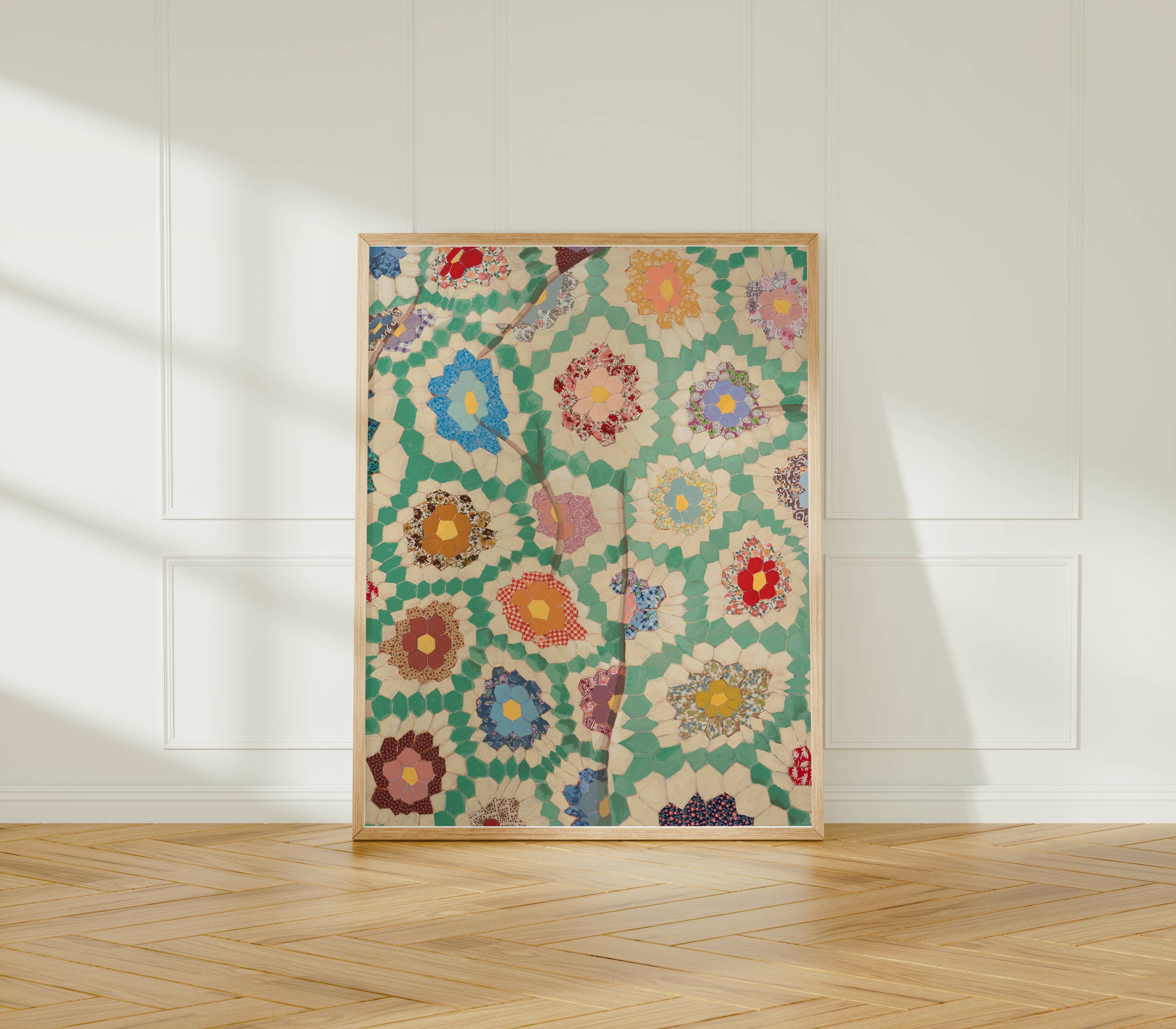 Laurenspired - Wholesale Art Print - Green Quilt wall art, collage art, cozy cottage art print4