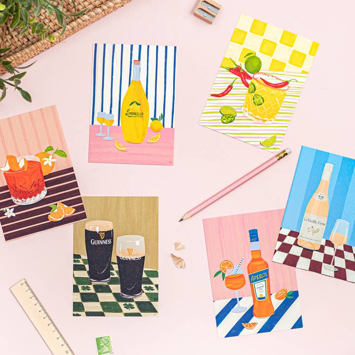 Drinks & Cocktails Postcards | Booze Post Card Set for wholesale by Vero Illustrates Art Prints and Greeting Cards