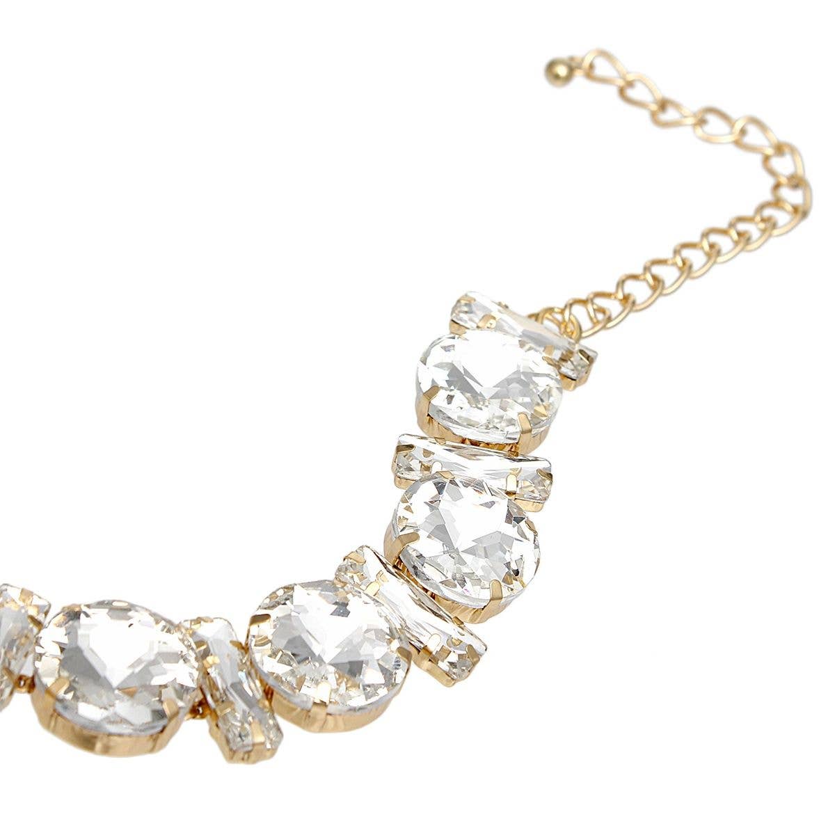 Clear Jeweled Collar Gold Round Baguette Crystal Set for wholesale on Faire2