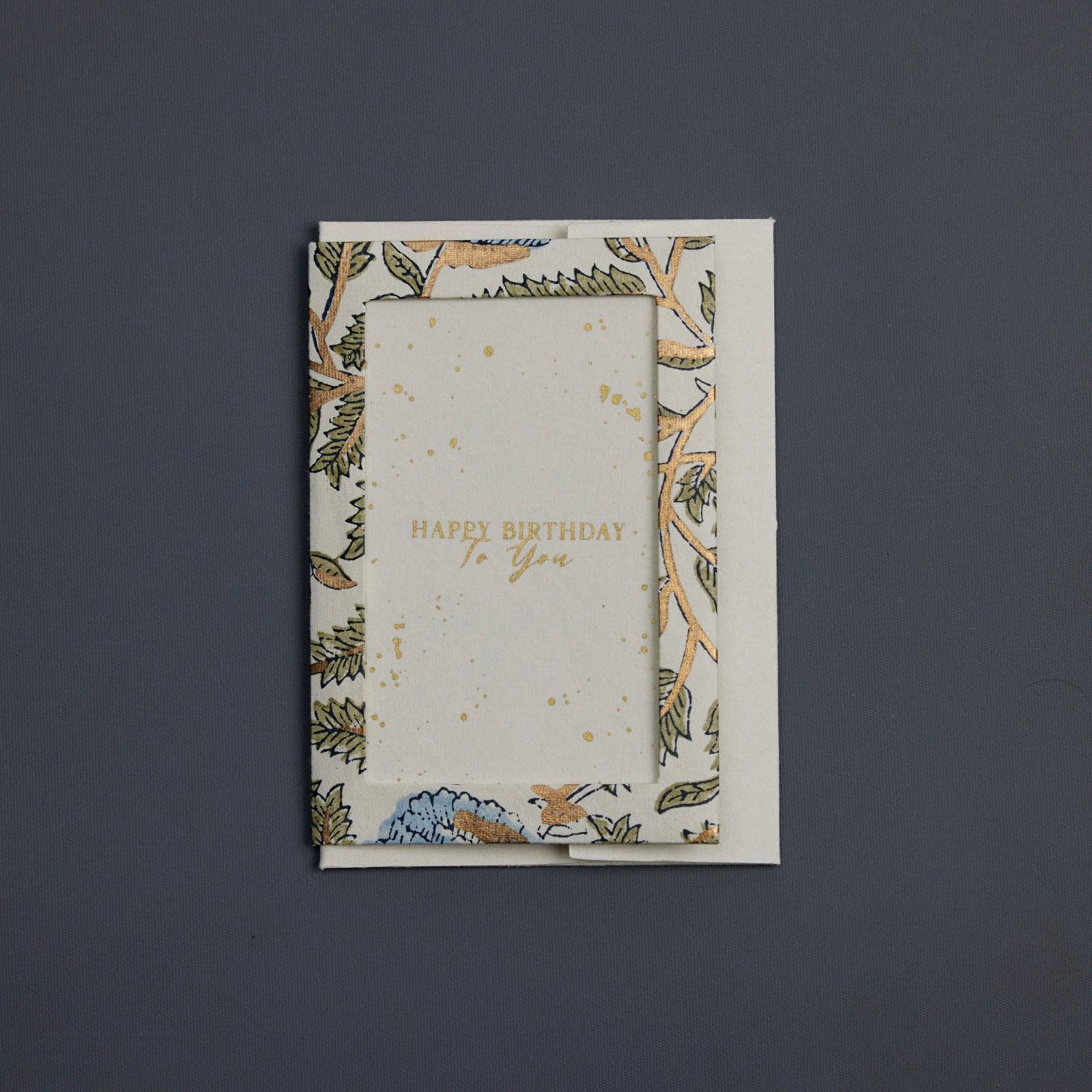 Paper Mirchi – wholesale Birthday card – Keepsake Block Printed Greeting Card - Photo frame Marigold Glitz Blue Stone3