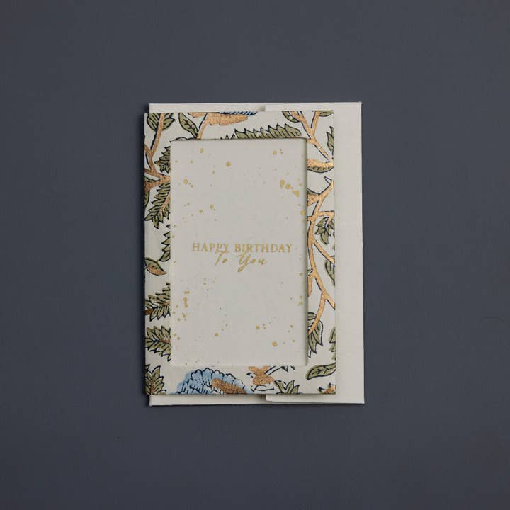 Paper Mirchi – wholesale Birthday card – Keepsake Block Printed Greeting Card - Photo frame Marigold Glitz Blue Stone3