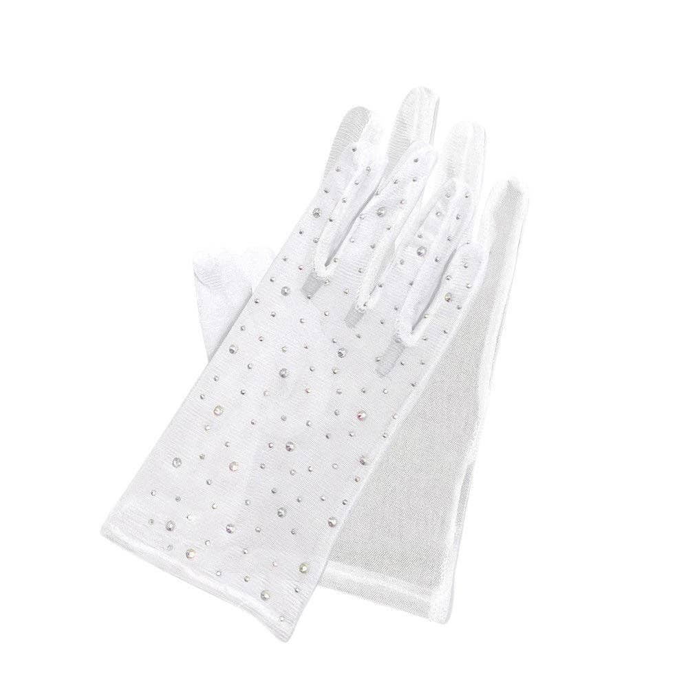 Pearl and Rox - Wholesale Gloves - Women's - Stone Embellished Mesh Dressy Wedding Gloves0