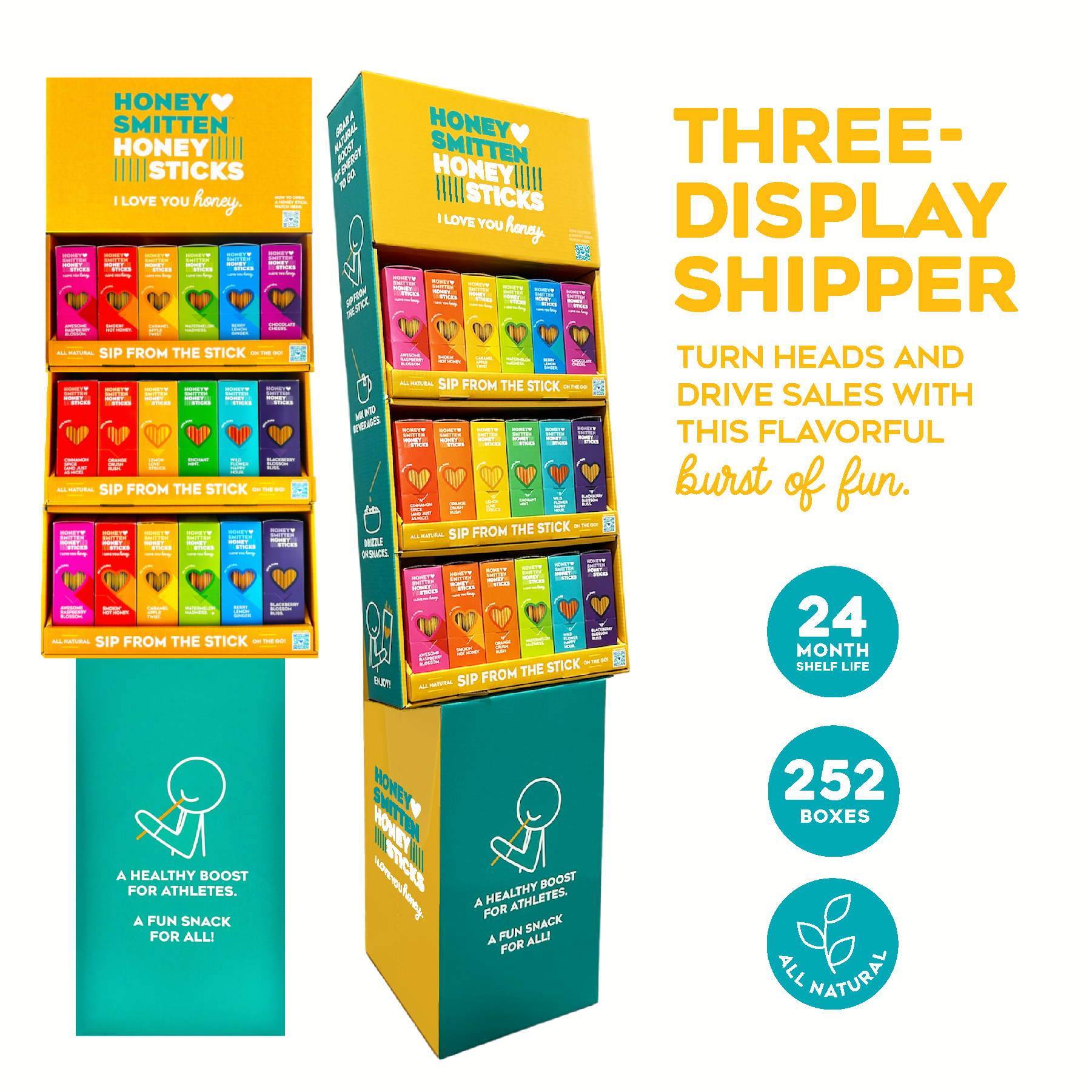 Honey Smitten - Wholesale Honey - Honey Sticks - Variety Floor Display- 18 sleeves/252 units0