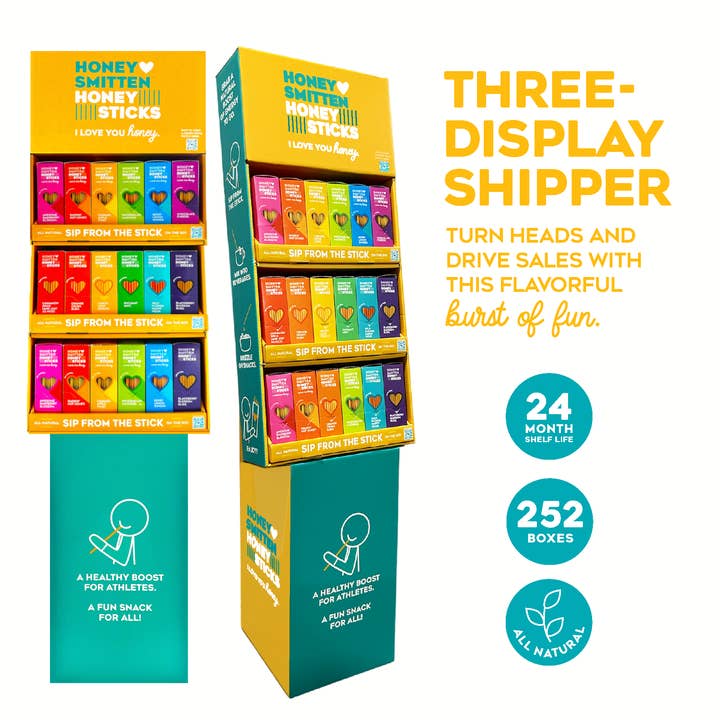Honey Sticks - Variety Floor Display- 18 sleeves/252 units for wholesale by Honey Smitten