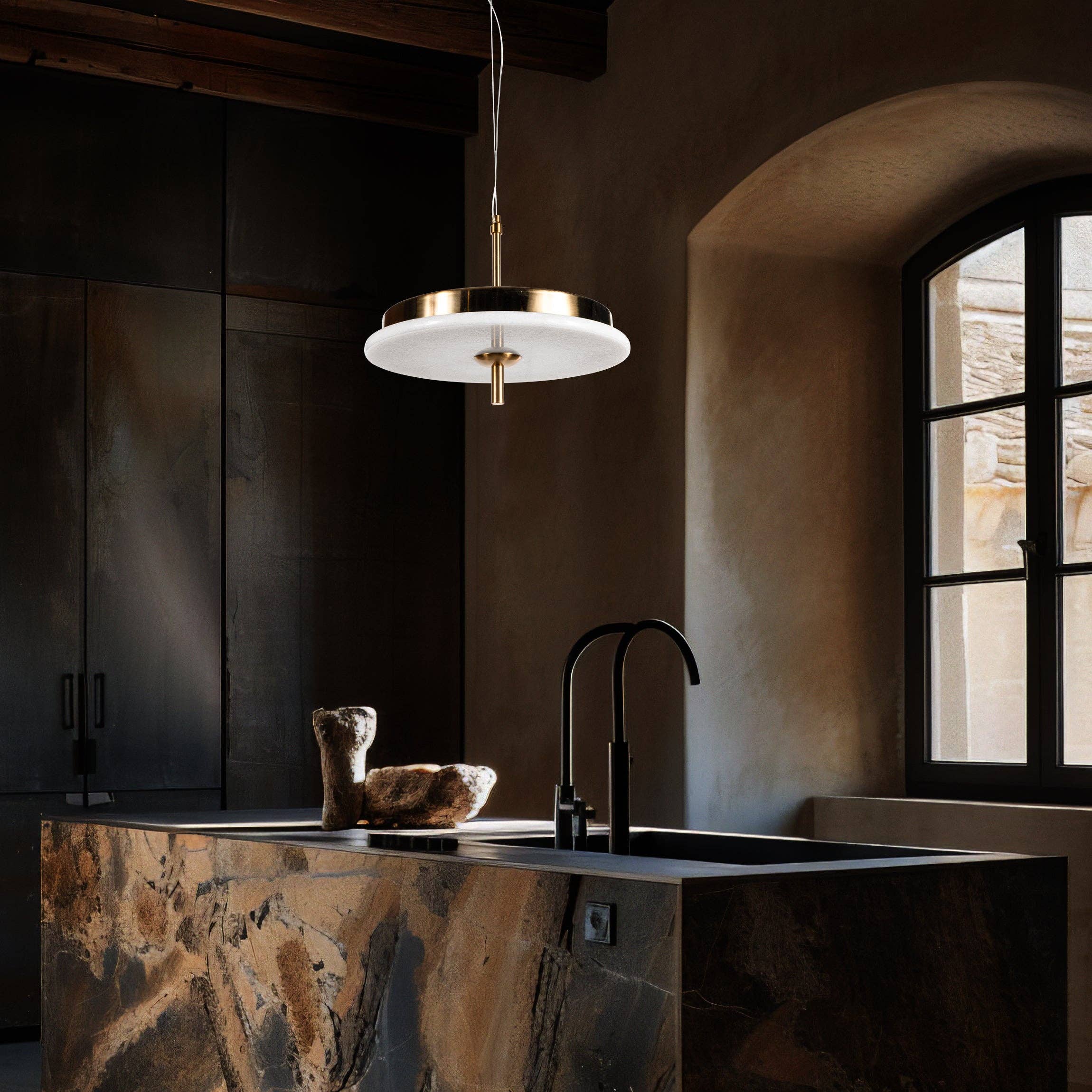 Eclipse Lighting - Wholesale Chandelier/Hanging Light - Luxury Marble LED Pendant Light for Dining Table & Kitchen Island – Custom Brass Fixture, Natural Stone Disc Chandelier, Alabaster Marble3