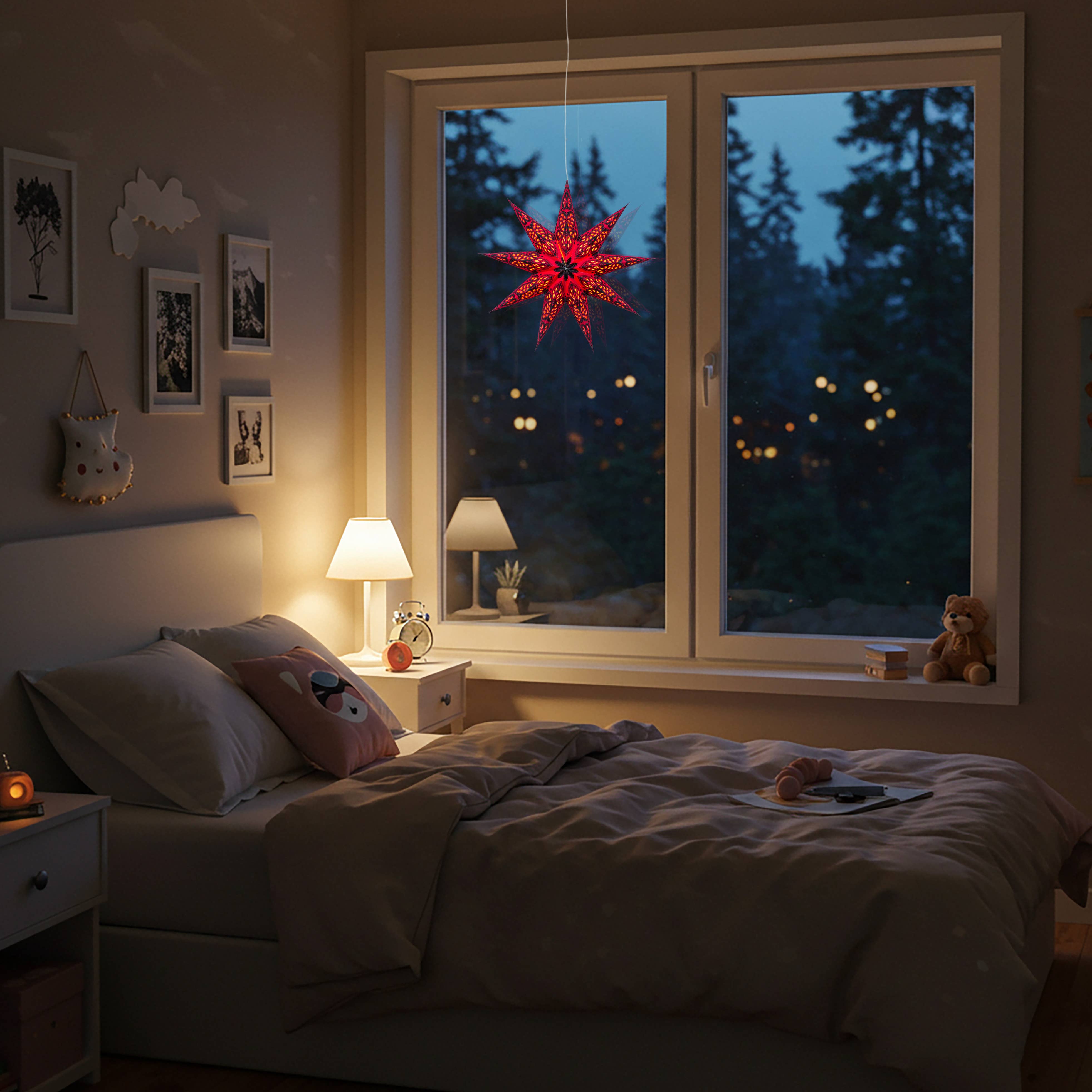 Artschatz LLC – wholesale Papperslykta/-lampa – Phoenix ~ 9 Pekare, 17 tum, rött papper Stjärna lykta ljus8