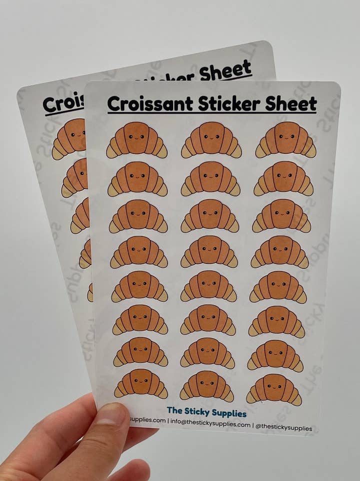 Croissant klistermærkeark for engroshandel hos The Sticky Supplies