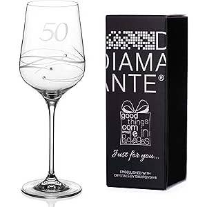 Diamante 50th Birthday Wine Glass - ''just For You" - Single for wholesale by DIAMANTE