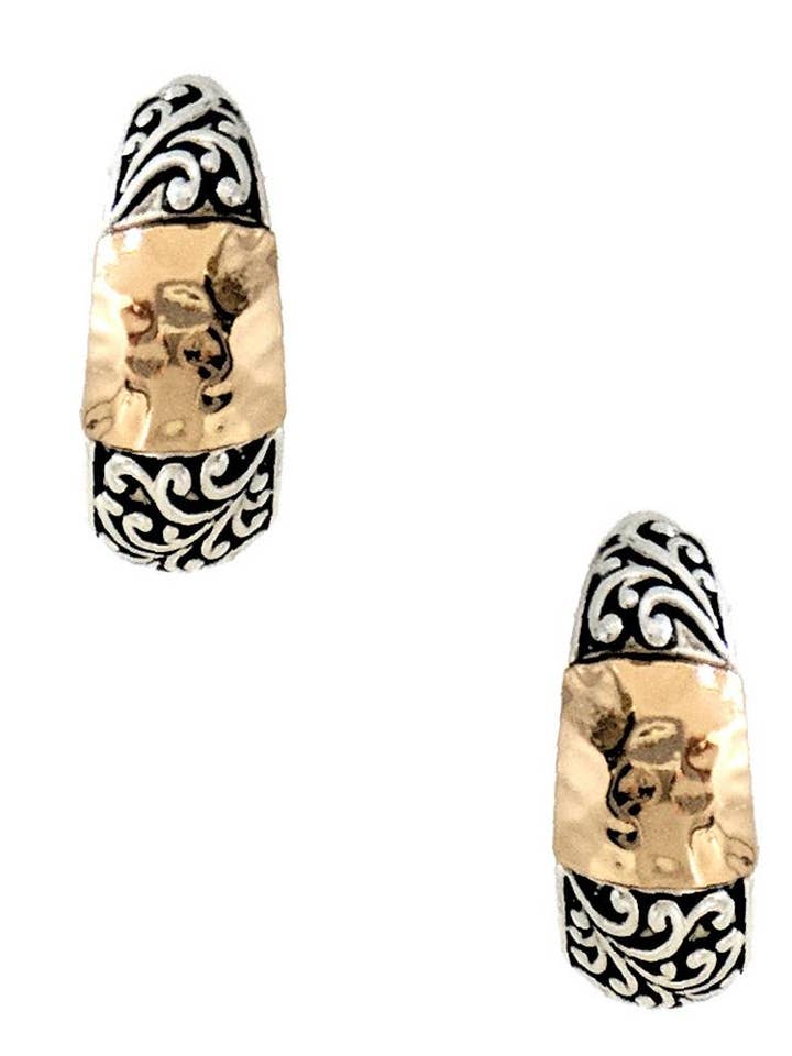 TWO TONE FILIGREE PATTERN OPEN HOOP EARRING 7613 for wholesale by anbfashion