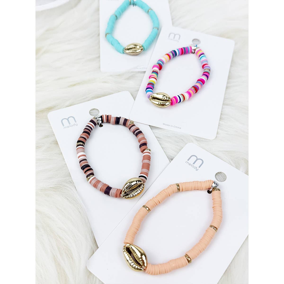 Mixed Color Clay Bead Sea Shell Charm Bracelet for wholesale on Faire3