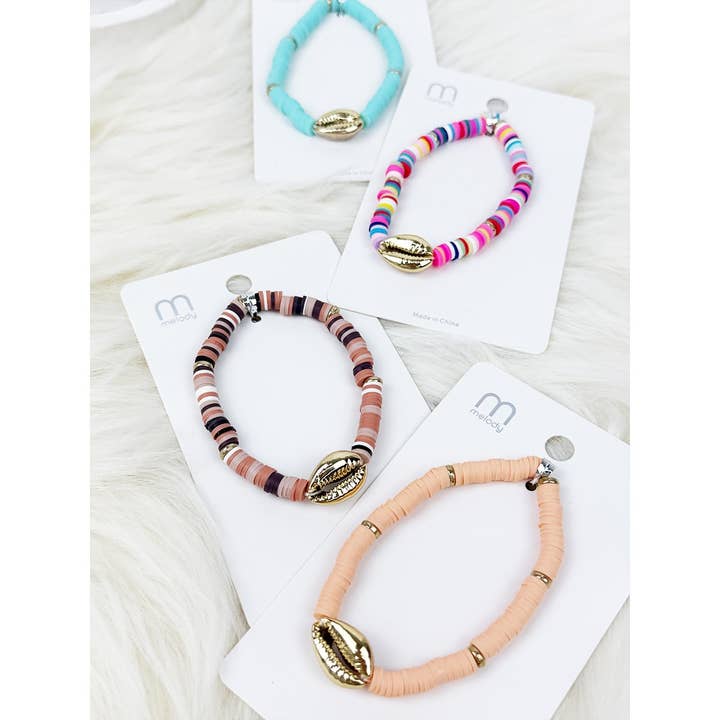 Mixed Color Clay Bead Sea Shell Charm Bracelet for wholesale on Faire3