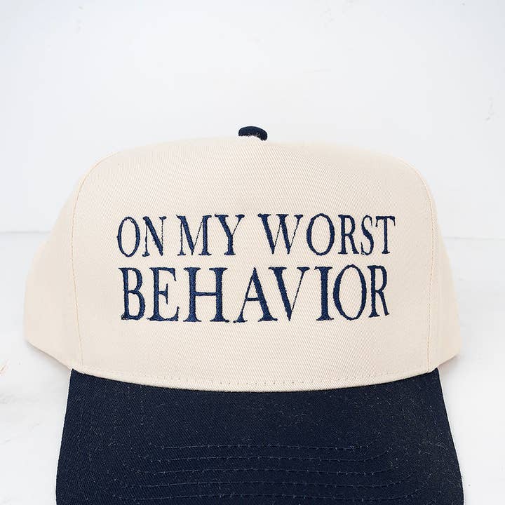 Wholesale Accessory Market - Wholesale Baseball Cap - Women's - On My Worst Behavior Embroidered Five Panel Twill Cap9