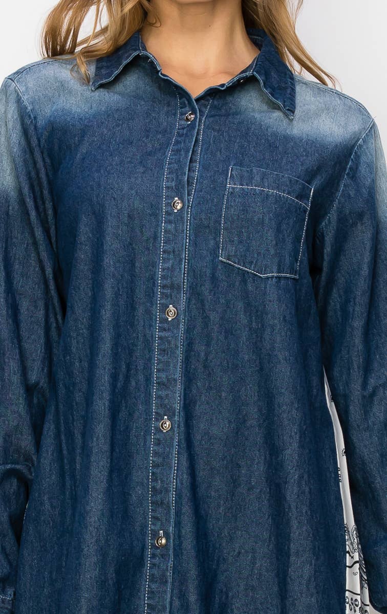 Dani Denim Shirt with Novelty Back Pleating for wholesale on Faire6