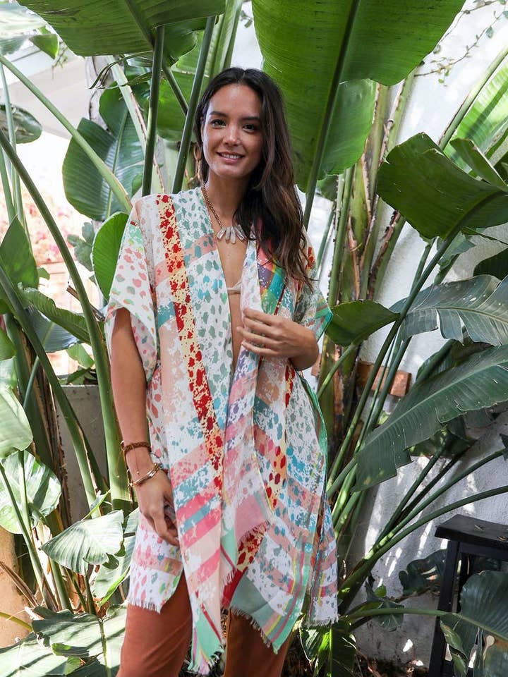 Kimono con salpicaduras de colores para venta al por mayor de Leto Accessories