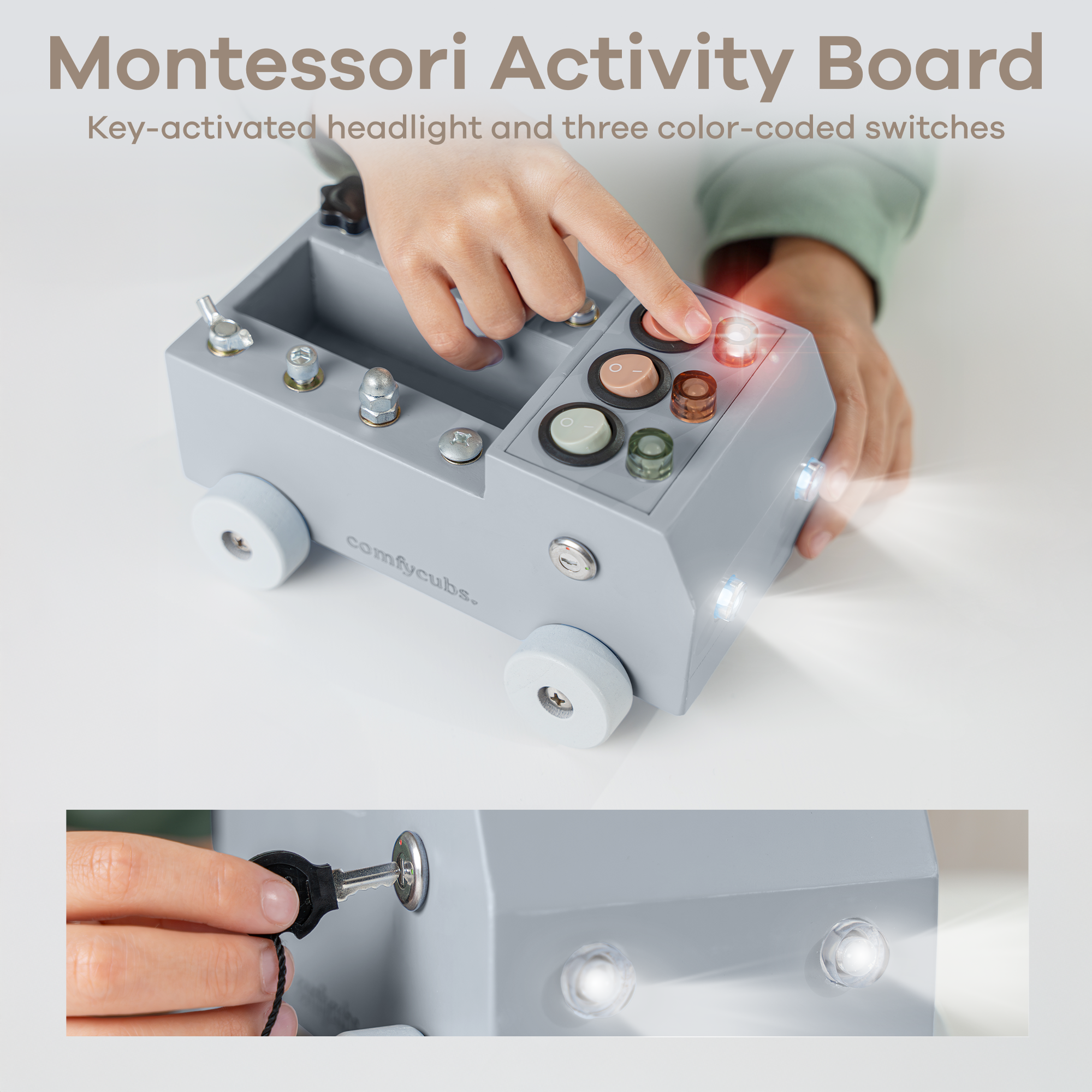 Comfy Cubs – Carro/camião de brinquedo - Crianças por atacado – Conjunto de Brinquedos de Caminhão Busy Board com Interruptor de Luz LED para Crianças 3+12