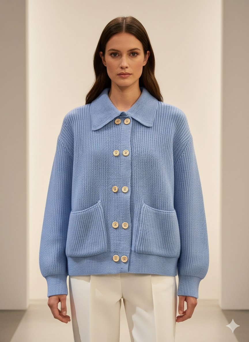 CCIC New York - Vente Cardigan – femme - Cardigan en maille à col polo, coupe ample à double boutonnage11