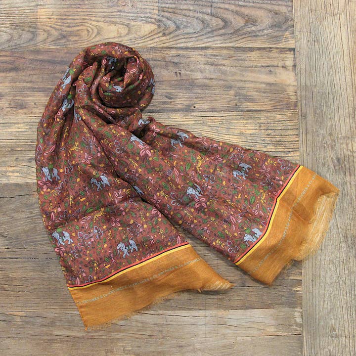 Echarpe Tourdesoi Safari Chasse en Inde - Terre cuite pour la vente par Artumès & Co