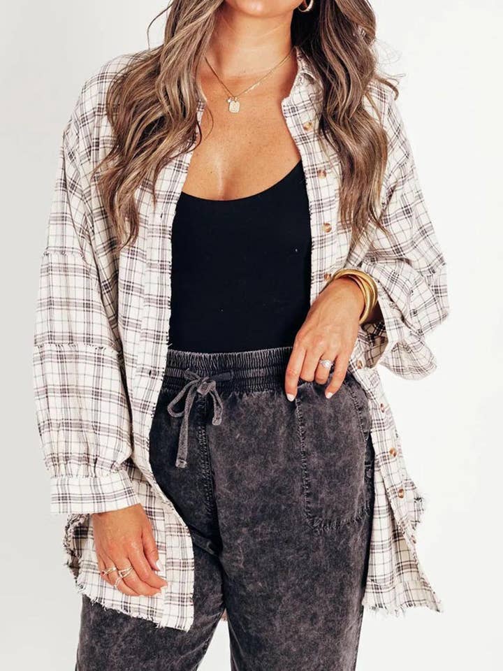 safistyle - Wholesale Button Down Shirt - Women's - Plaid Oversized Button-Up Shirt3