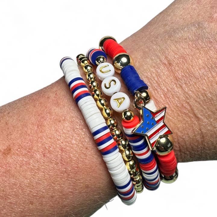 Fish Towne Designs, LLC - Wholesale Beaded Bracelet - Patriotic Bracelet
