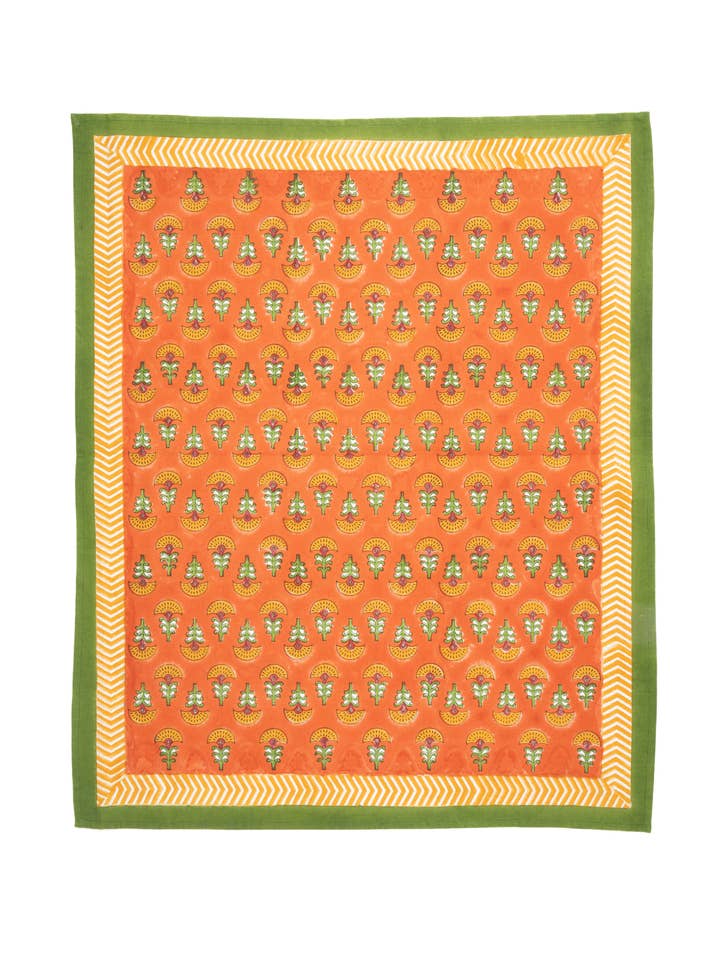 Orange Buti Blockprint Dish Towel - Fall Decor for wholesale by Inner Child