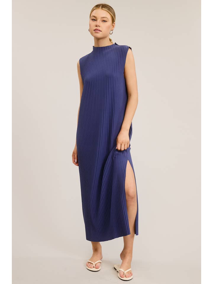 Mimosa - Wholesale Dress - Women's - Sleeveless Pleated Midi Dress with Side Slit7