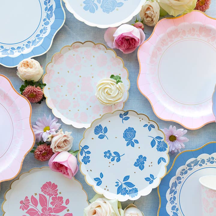 Bonjour Fête - Wholesale Disposable plate - BELLE BLUE ELEGANT FLORAL DESSERT PLATES2