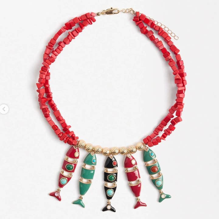 GO FISH- The Enamel Fish 5 Fish on a line. Necklace for wholesale by HoopLa