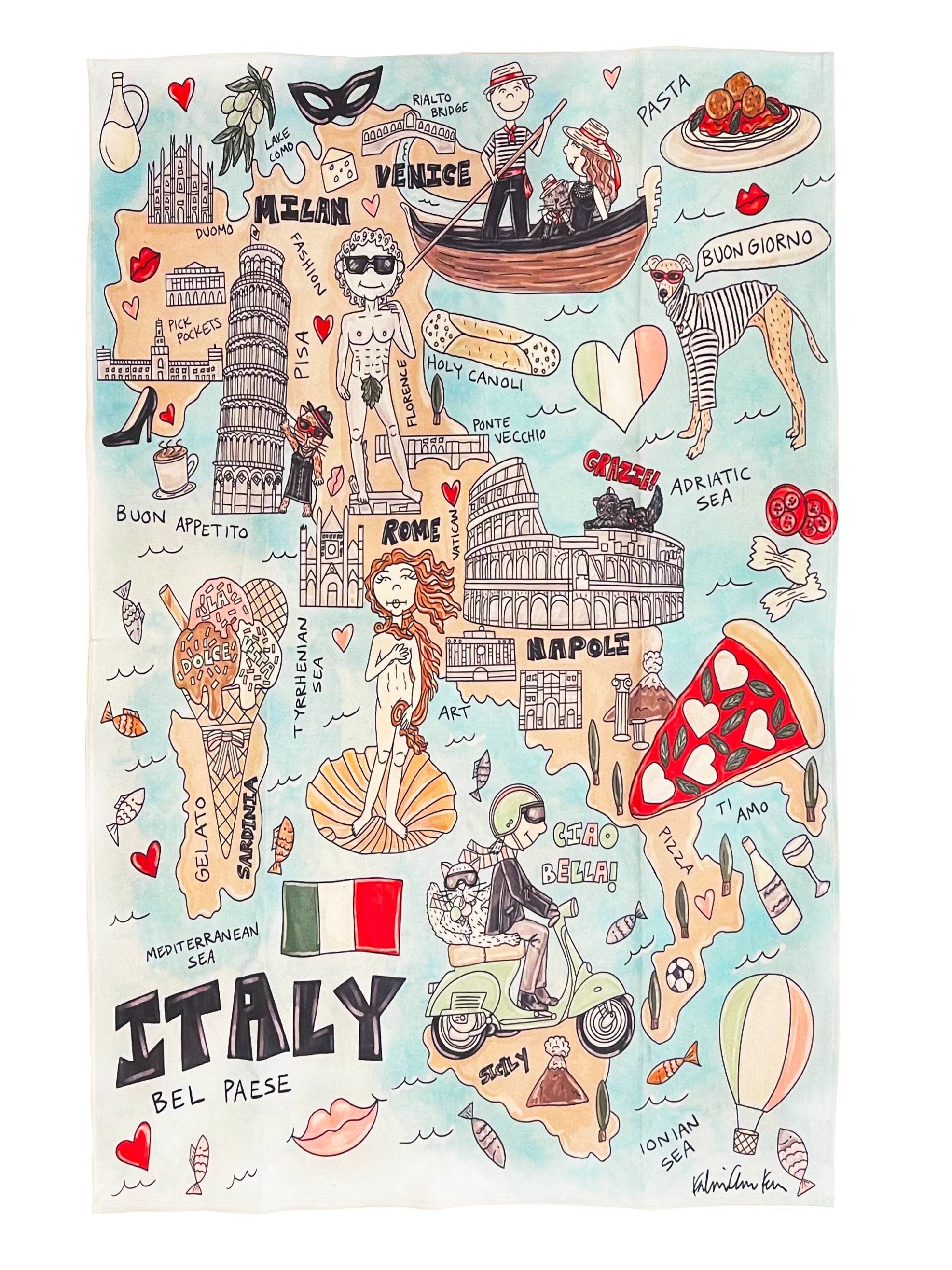 KAHRI - Wholesale Tea Towel - Italy Map Tea Towel0