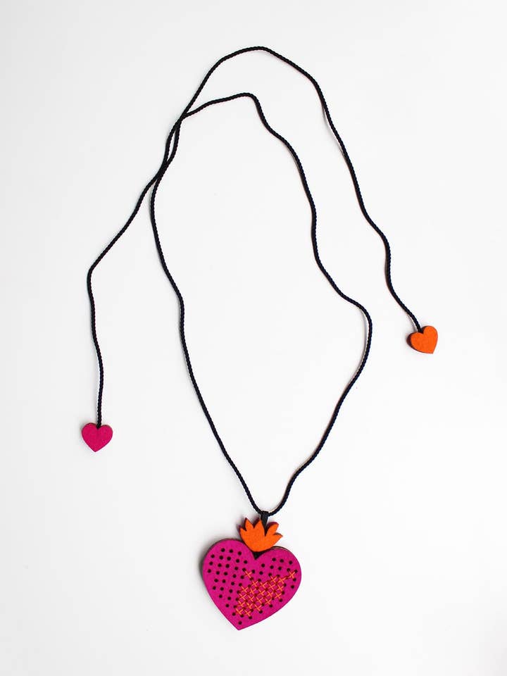 Handmade Corazon Upcycled Textile Necklace for wholesale by Beyond Threads