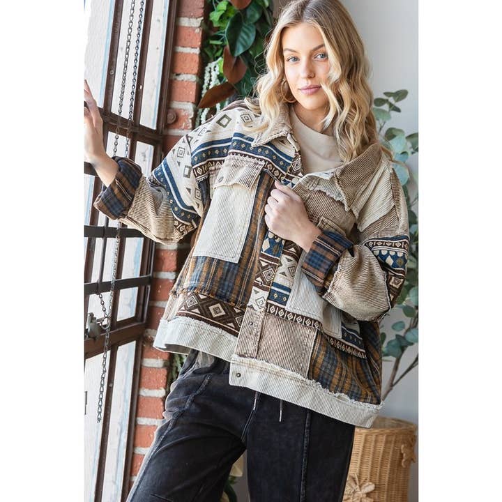 Oli&Hali - Wholesale Jacket - Women's - MINERAL WASHED MIXED MEDIA BUTTON CORDUROY JACKET1