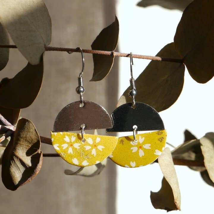 Dix janvier - Wholesale Dangle Earrings - Japanese paper earrings - Tsuki - Yellow