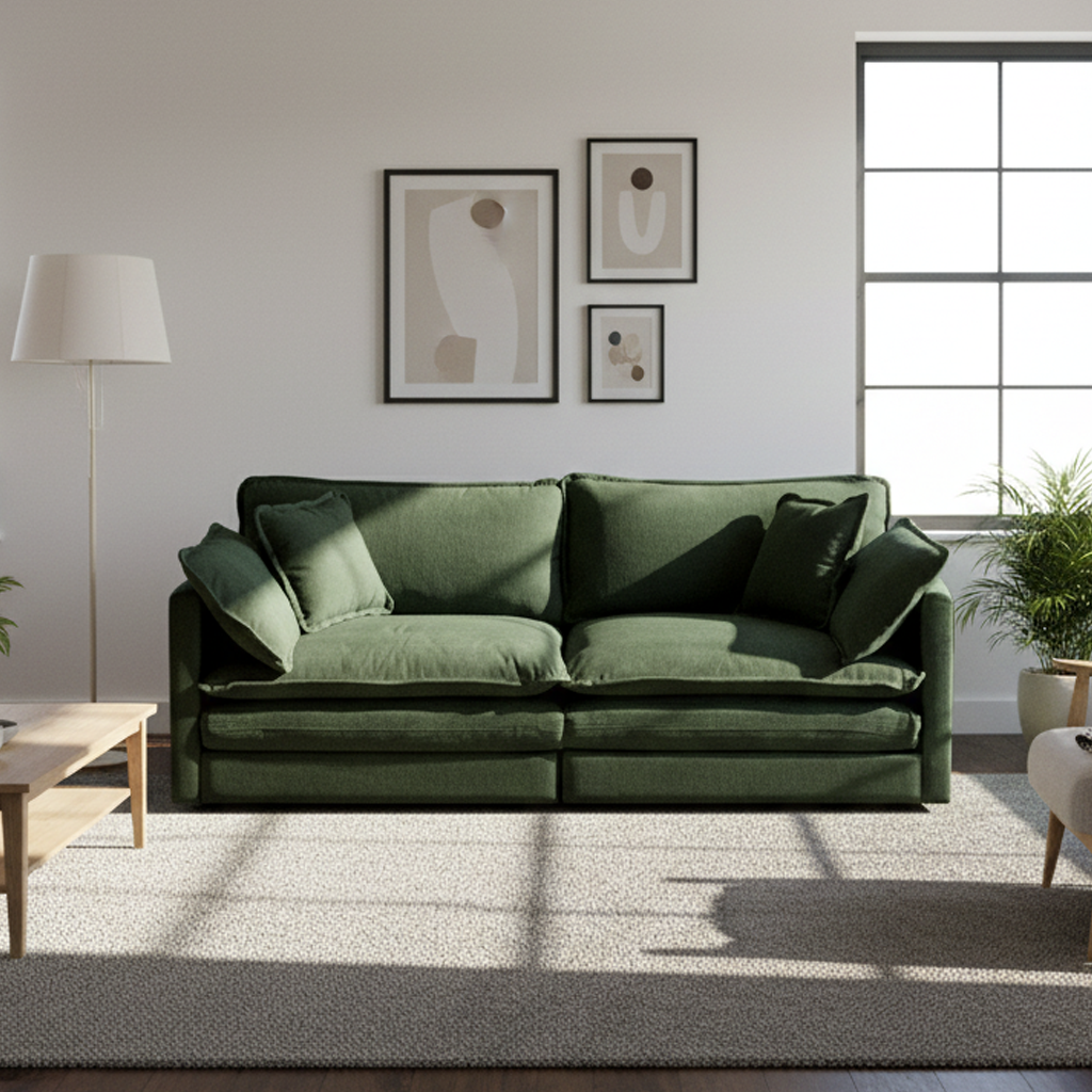 HOMYCASA DESIGN INC - Wholesale Sofa - Modern Fabric Loveseat Sofa with 4 Pillows, Green Chenille1