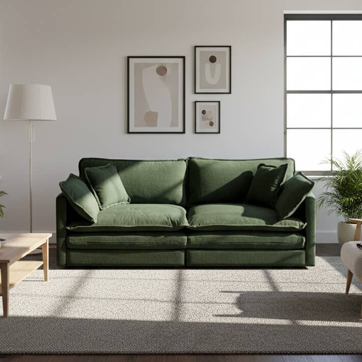 HOMYCASA DESIGN INC - Wholesale Sofa - Modern Fabric Loveseat Sofa with 4 Pillows, Green Chenille1