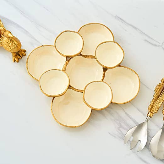 The Wine Savant /  Khen Glassware - Wholesale Serve Bowl - Cluster of 9 Round Serving Bowls Decorative Bowls Gold4