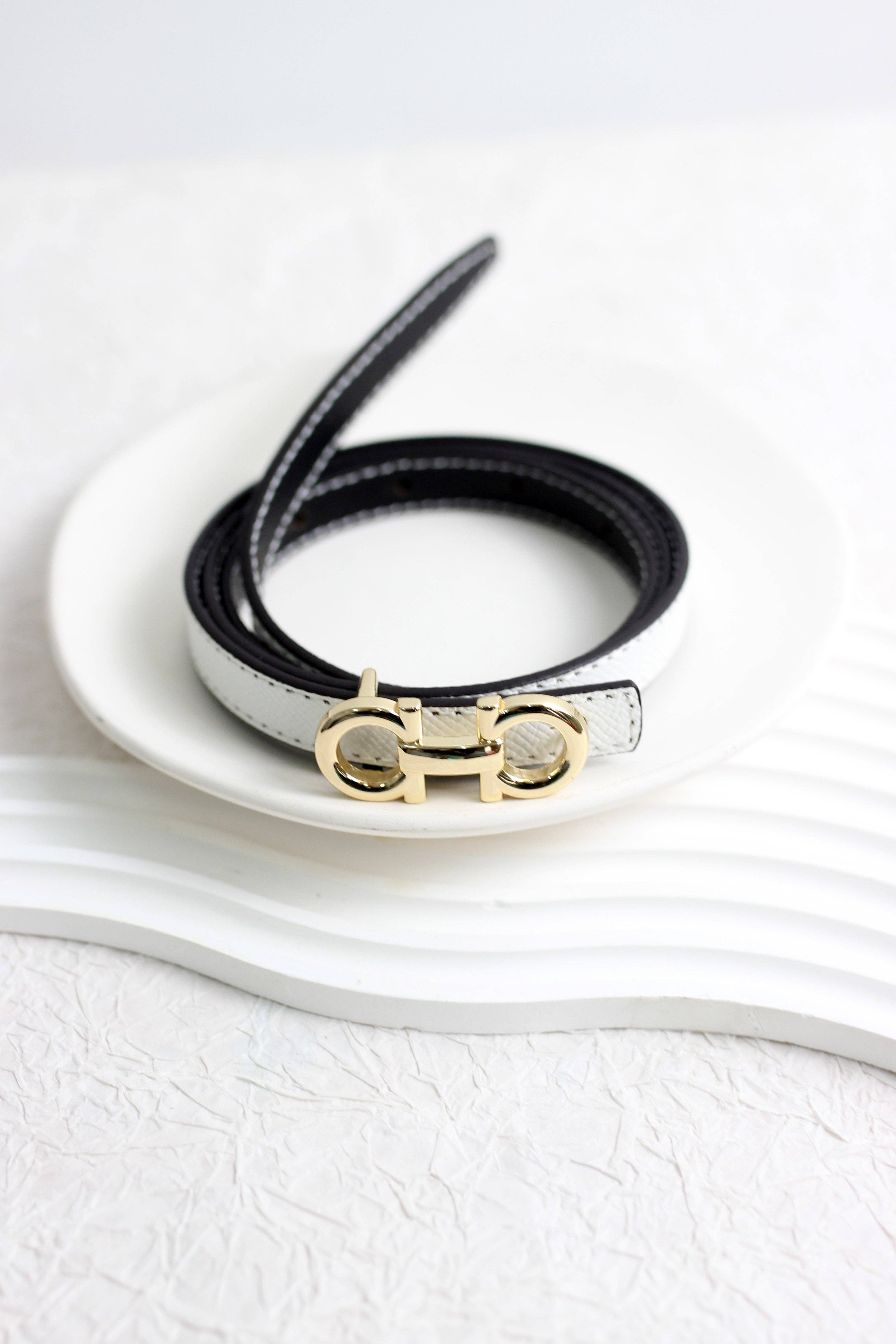 ESLEY - Wholesale Belt - Women's - A2503DJN31845 - Slim Reversible Leather Belt with Gold2