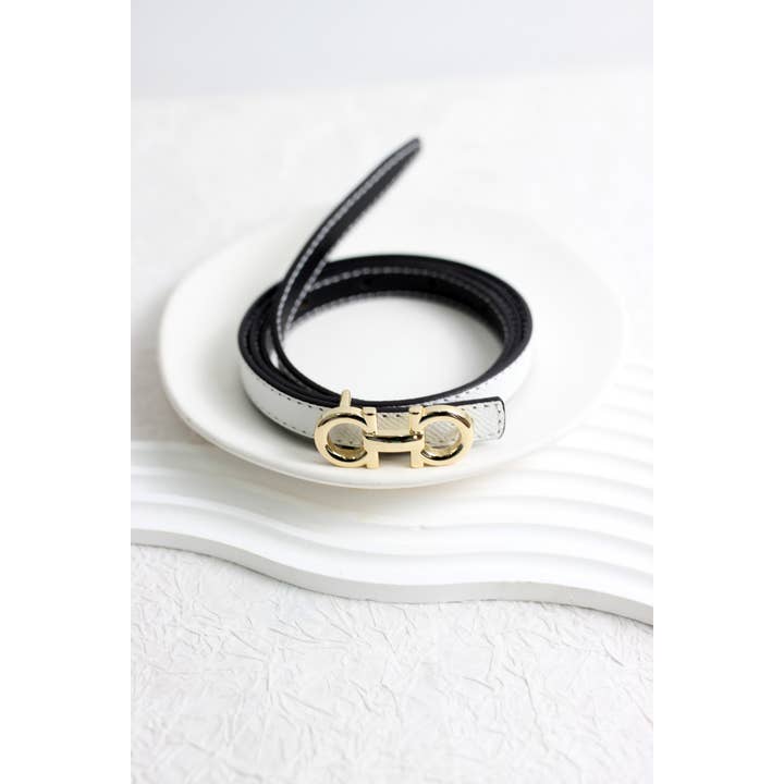 ESLEY - Wholesale Belt - Women's - A2503DJN31845 - Slim Reversible Leather Belt with Gold2