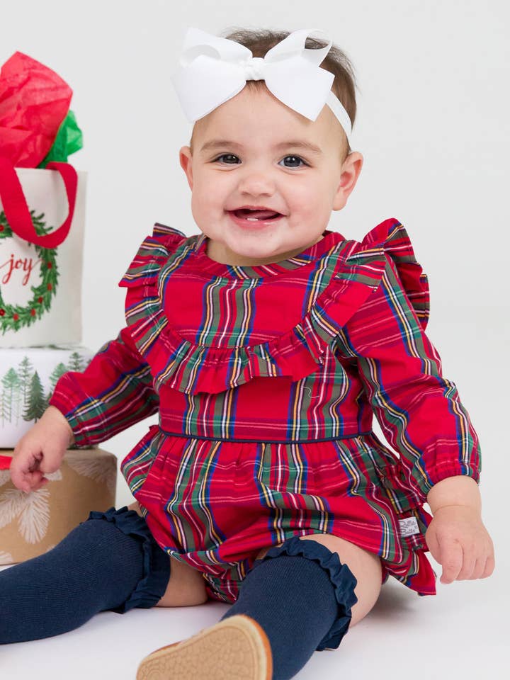 Baby Girls Red Nicholas Plaid Long Sleeve Ruffle Trim Bubble Romper
for wholesale on Faire