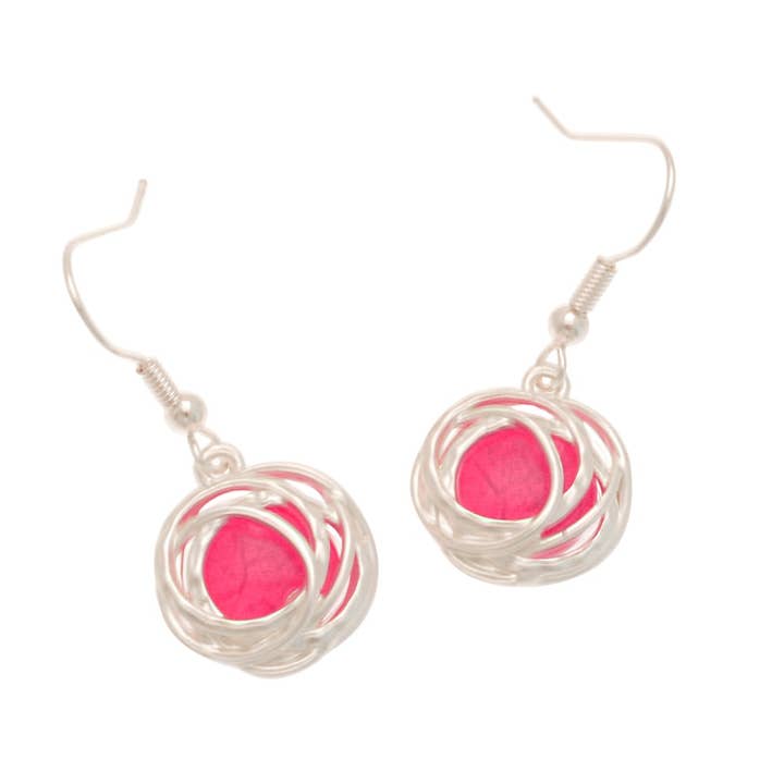 Fuchsia Pink and Silver Drop Earrings for wholesale by Miss Milly Limited
