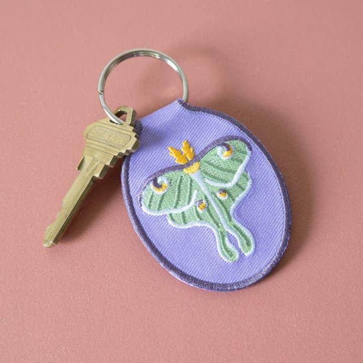 Luna Moth Embroidered Keychain for wholesale by Lindy Stark Designs