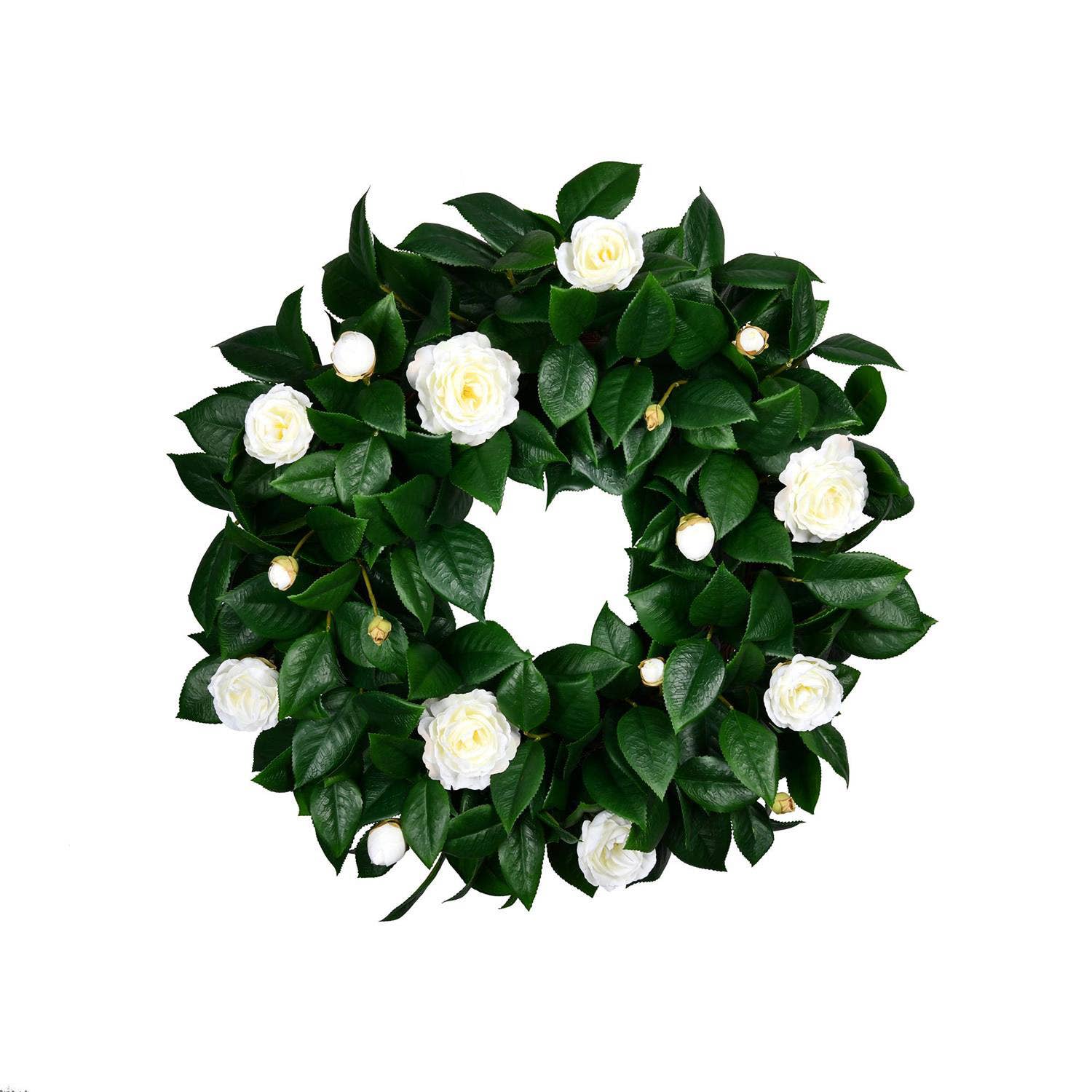 Mills Floral Company – wholesale Wreath – Camelia Flower Wreath - White - 26 Inch
