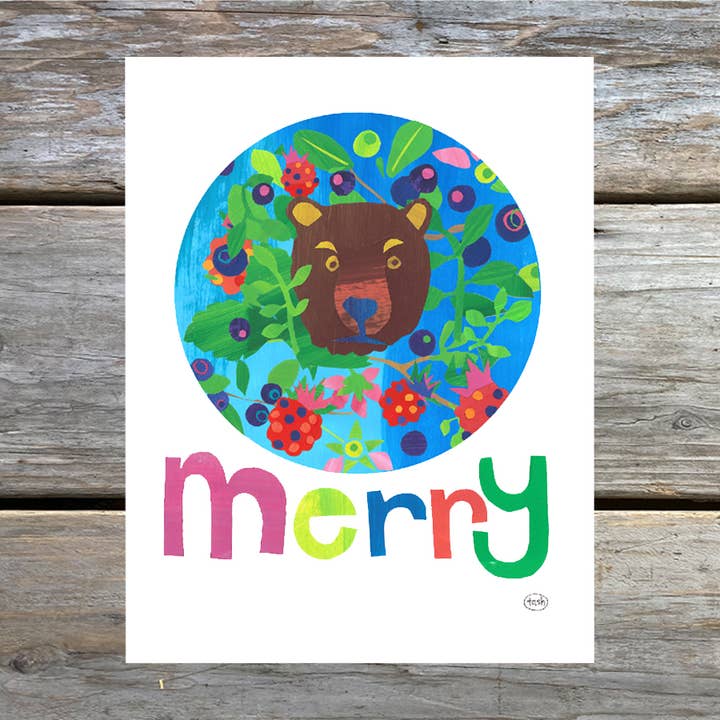 Merry Bear Note Card for wholesale by Natasha Zahn Studio
