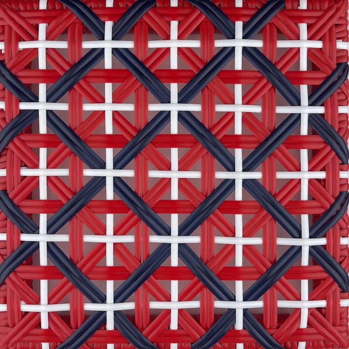BONNECAZE - Wholesale Stool - Valence French Bistro Rattan Bar Stool - Crosses - Red/Navy Blue/White